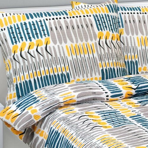 Bellatex Pościel z kory Paski czarny, niebieski, żółty, 140 x 200 cm, 70 x 90 cm