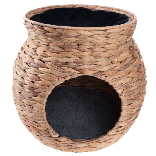 Pletený domeček za mačke s pelíškom črna, 48 x 45cm