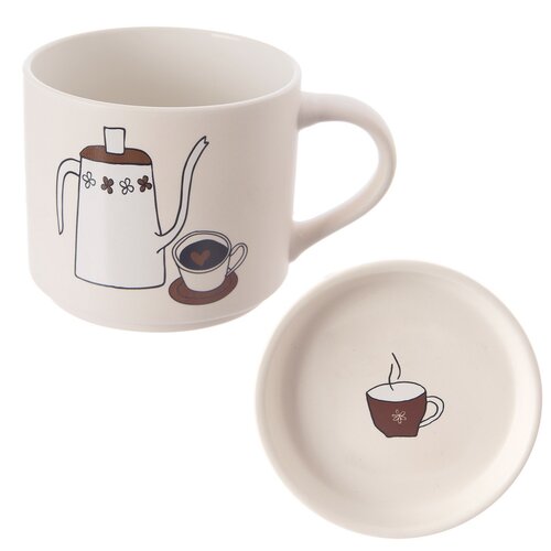 Orion Kubek porcelanowy z pokrywką Kawa, 0,45 l