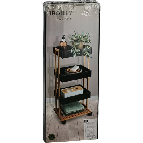 Regal auf Rollen Bamboo, schwarz, 40 x 87,5 x 30 cm