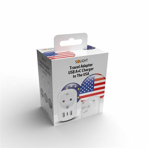 Solight PA03USA Cestovný adaptér USA USB A+C pre použitie v Spojených štátoch, typ B