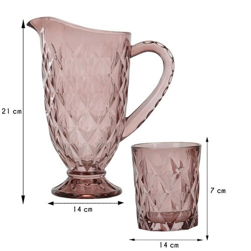 EH 7-częściowy komplet szklanek z dzbankiem Topaz, różowy
