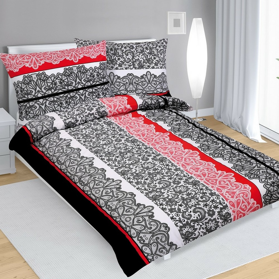Poza Lenjerie de pat din bumbac Broderie, negru-gri, 140 x 200 cm, 70 x 90 cm