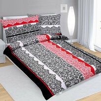 Csipkés pamut ágynemű, fekete-piros, 140 x 200 cm, 70 x 90 cm