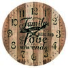 Drewniany zegar ścienny Family love, śr. 34 cm