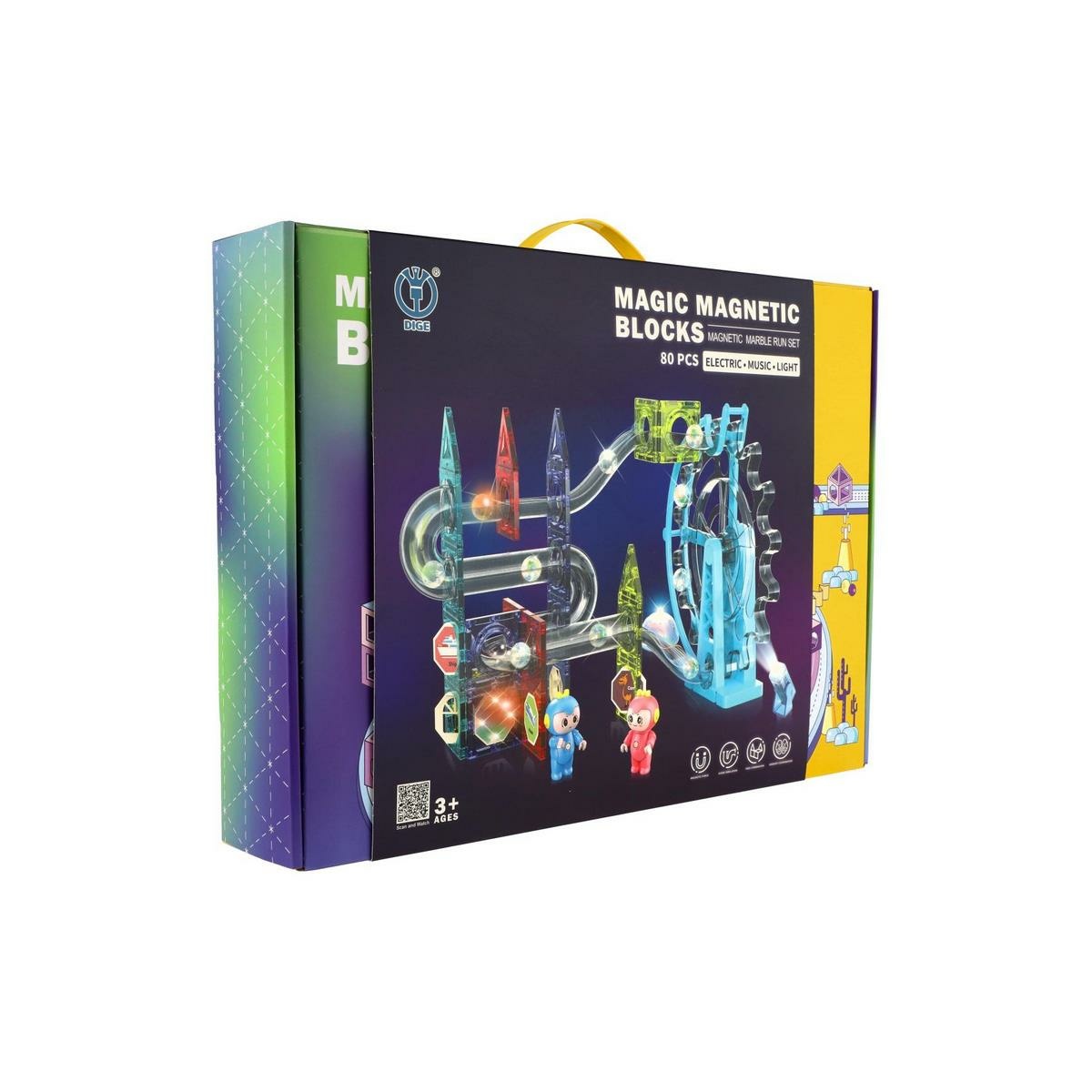 Mágneses golyópálya, 80 darab, 16 golyó + kiegészítők, világítással