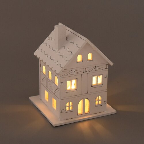 Decor iluminat de Crăciun Casă din lemn , 8 x 10 x8 cm, LED