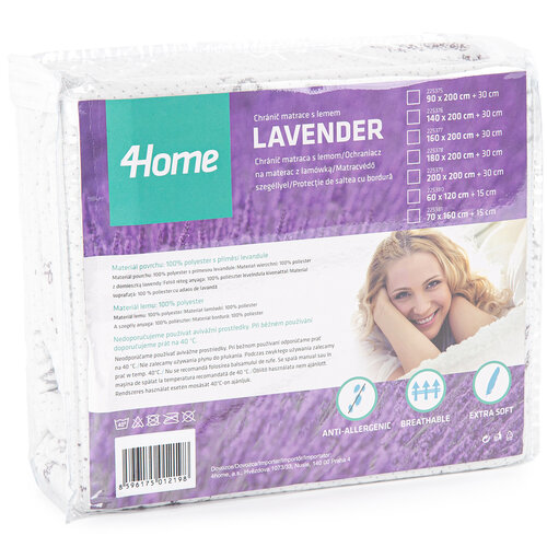 Protecție saltea 4Home Lavender cu bordură, 70 x 160 cm + 15 cm
