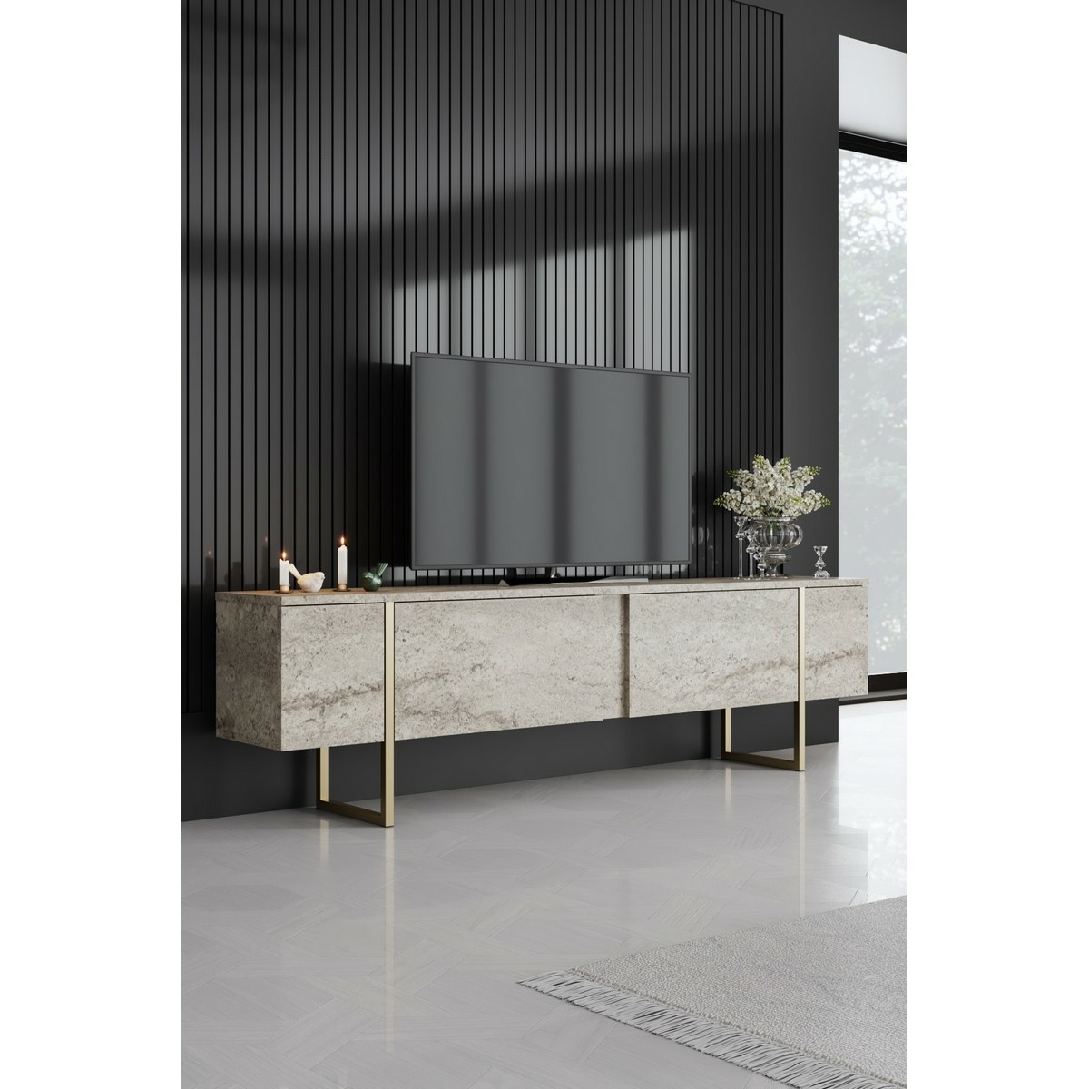 Televízny stolík Luxe Travertine and Gold