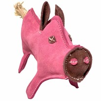 PafDog Ferkel Pinky Hundespielzeug aus Leder und Jute, 28 cm