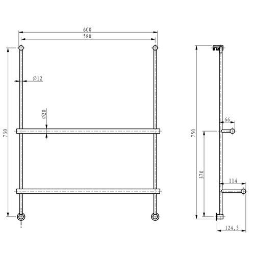 SAPHO 1301-09 Suport de prosoape suspendat pentruparavan de duș 60 x 73 x 12,5 cm, argintiu