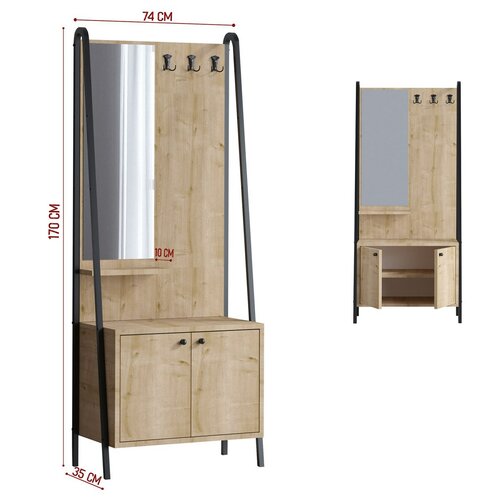 Cuier cu dulap de pantofi Lumi Oak and Black