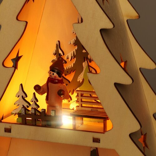 Solight LED dřevěný vánoční stromek s dekoracemi, 13x LED, 53 cm, 2x AA