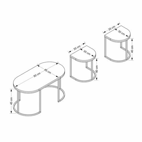 Masă de cafea Dena Antracit, 3 buc