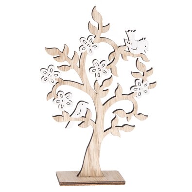Drevená dekorácia Kvitnúci strom s vtáčikmi, 13 x20 cm