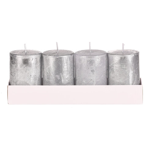 Adventi gyertya készlet ezüst, 4 db, paraffin, 8, 8 cm