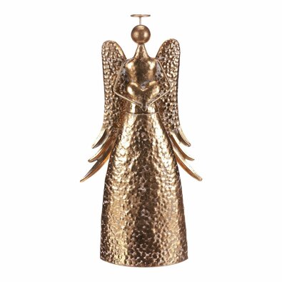 Świąteczna metalowa dekoracja Anioł 42 cm z sercem, złoty