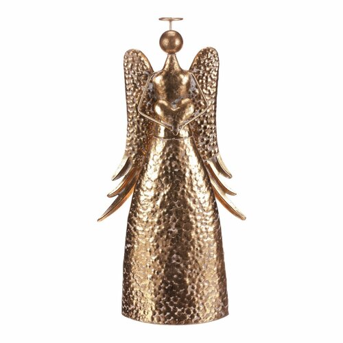 Різдвяна металева прикраса Ангел 42 см з серцем, золотий