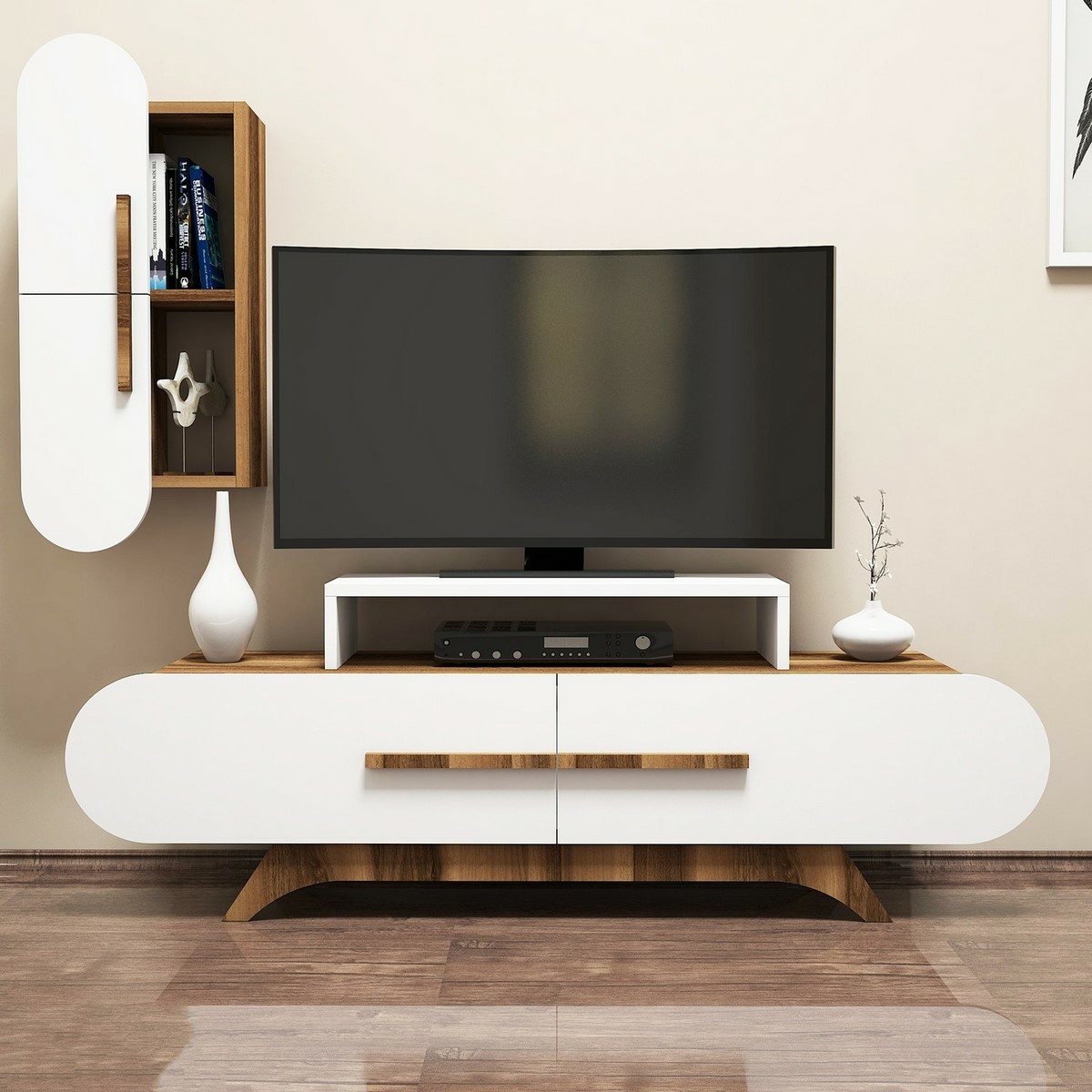 Televízny stolík so skrinkou Rose Walnut and White