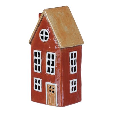Suport lumânare Casă roșu, ceramică,1 x 9 x 23 cm