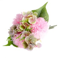Buchet flori artificiale Bujor cu hortensie, griînchis, 30 cm
