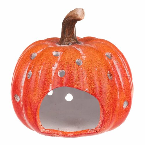 Свічник Гарбуз з отворами, помаранчевий, кераміка, діаметр 14 см