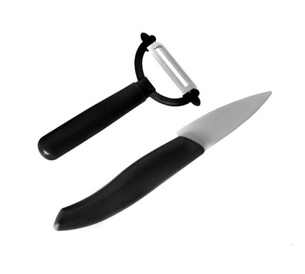 Sada keramický nôž + škrabka, čierná, čierna