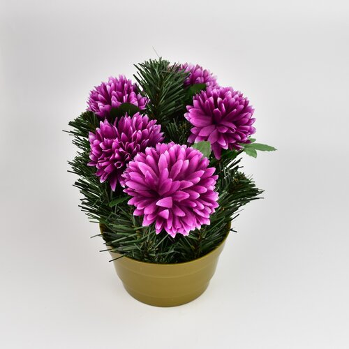 Dušičková dekorácia s chryzantémami 23 cm, fialová
