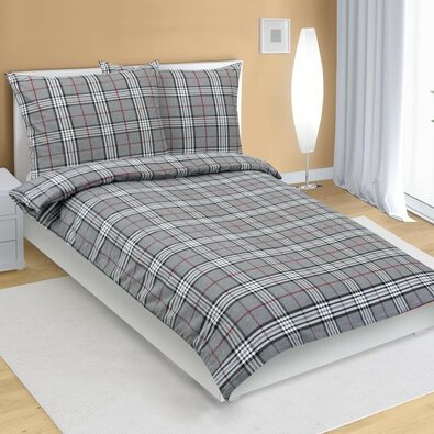 Bellatex Flanelno posteljnino Káro siva, 140 x 200cm, 70 x 90 cm