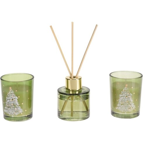Kerzenset und Diffusor Christmasy Grün 3 Stück,19 x 6,5 cm