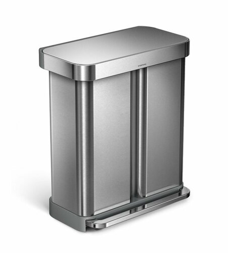Simplehuman Pedałowy kosz na odpady segregowane 58l, srebrny