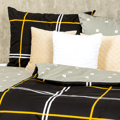Lenjerie de pat 4Home Carouri negru din bumbac, 220 x 200 cm, 2 buc. 70 x 90 cm