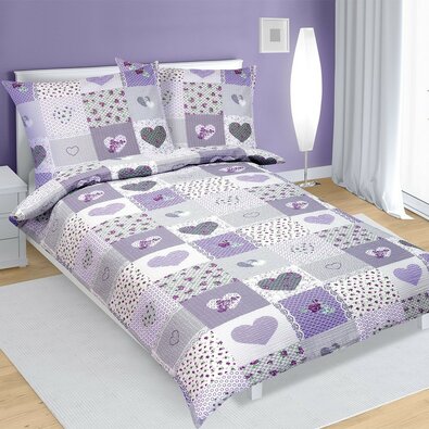 Lenjerie de pat din crep Inimă, violet, 140 x 200 cm, 70 x 90 cm