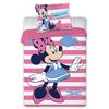 Dziecięca pościel bawełniana do łóżeczka Minnie w paski, 100 x 135 cm