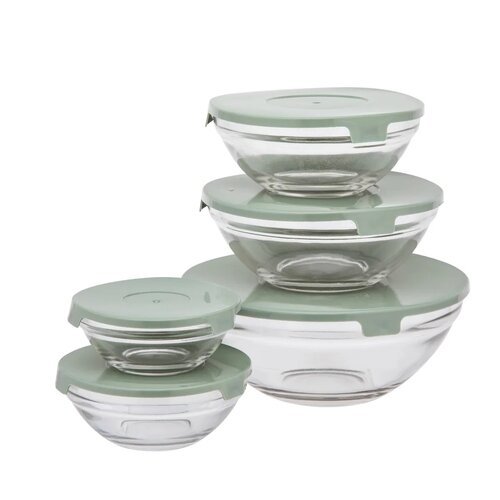 Altom Set of glass bowls with lids, green, 5 pcs