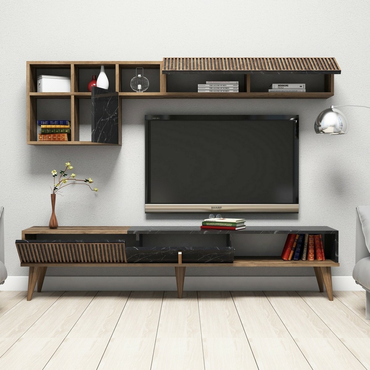 Televízna stena Milan Walnut and Black