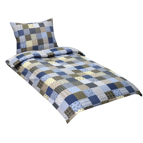 Bellatex Flanelno posteljnino Patchwork modra, 140x 200 cm, 70 x 90 cm