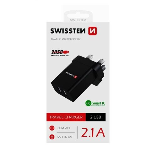 SWISSTEN Adaptér 230 V/2,1 A 10,5 W 2x USB, černá