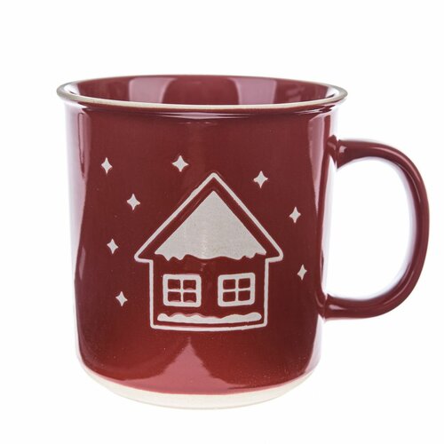 Božični keramični lonček Snowy cottage rdeč, 710ml