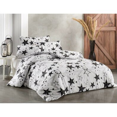 Kvalitex Baumwollbettwäsche Delux Stars, Schwarz, 140 x 200 cm, 70 x 90 cm