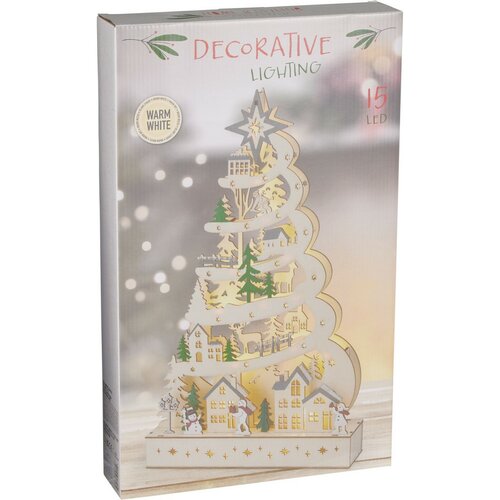 Vianočný svietiaci stromček, 15 LED, 27x6x45 cm, drevo