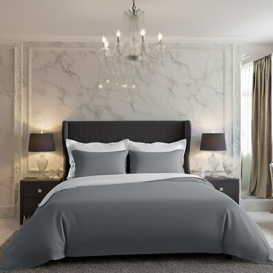 Saténové povlečení Luxury Collection bílá/tm. šedá, 140 x 220 cm, 70 x 90 cm