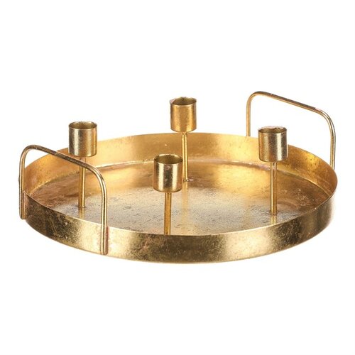 Adventný svietnik kovový na 4 kónické sviečky, zlatá, 25 x 25 x 7 cm