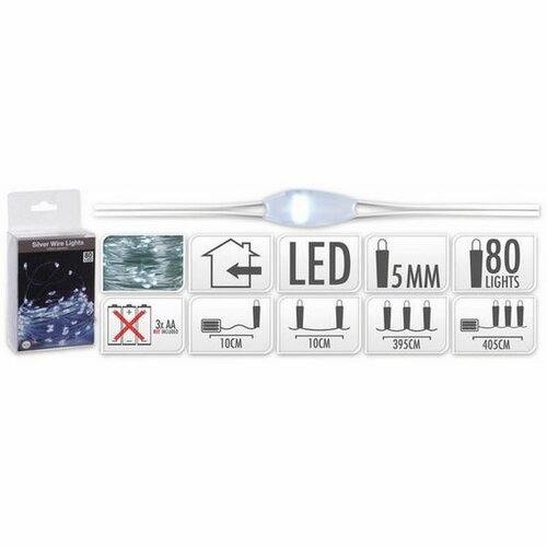Lichterkette „Silver Lights“ mit 80 LEDs, kaltweiß, 395 cm