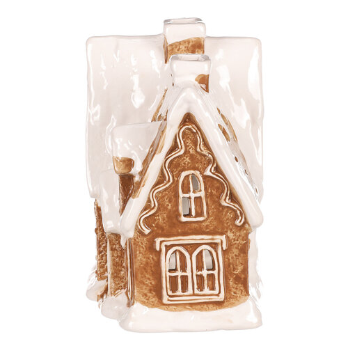 Świecznik Zasnieżona willa z piernika, ceramika, 15 cm
