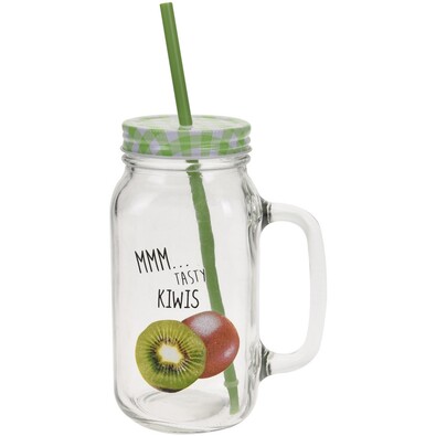 Bögre fedéllel és szívószállal Kiwi, 650 ml