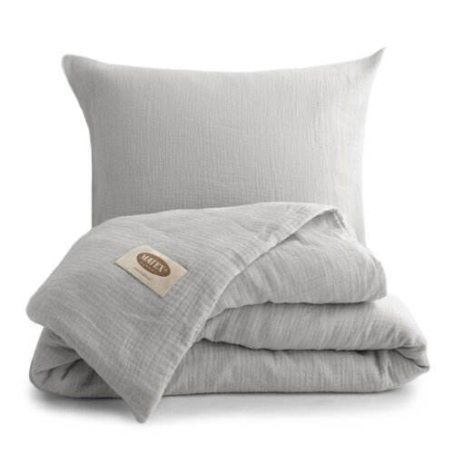 Lenjerie de pat din muselină MATEX gri deschis, 140 x 200 cm, 70 x 90 cm