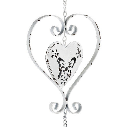 Závesná kovová dekorácia srdce, biela