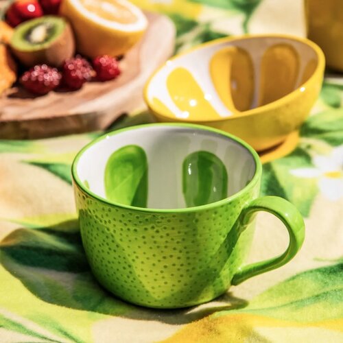 Altom Set aus Keramik-Jumbotassen-Set Tropicana Limette 470 ml, 2 Stück