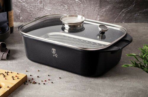 Berlinger Haus Bräter mit Rost und Aromadeckel Granit Diamond Line, 34,5 x 24,5 cm